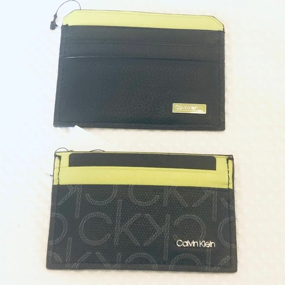 Calvin Klein Other - Calvin Klein Mens Black Green Leather Credit Card Holder Small Wallet Set Of 2